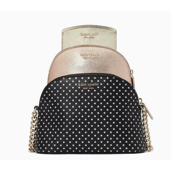 New Kate Spade Spencer Metallic Dot Mixed Material Crossbody Set Black Multi - Picture 4 of 6